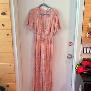 Chic Backless Pink Lace Dress